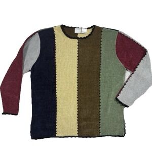 BLAIR Womens Chenille Sweater‎ Large Colorblock Long Sleeve Crewneck Academia
